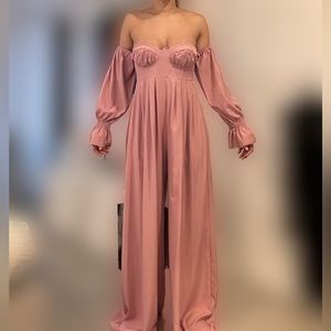 Pink maternity balloon sleeve strapless wide leg jumpsuit pretty little thing